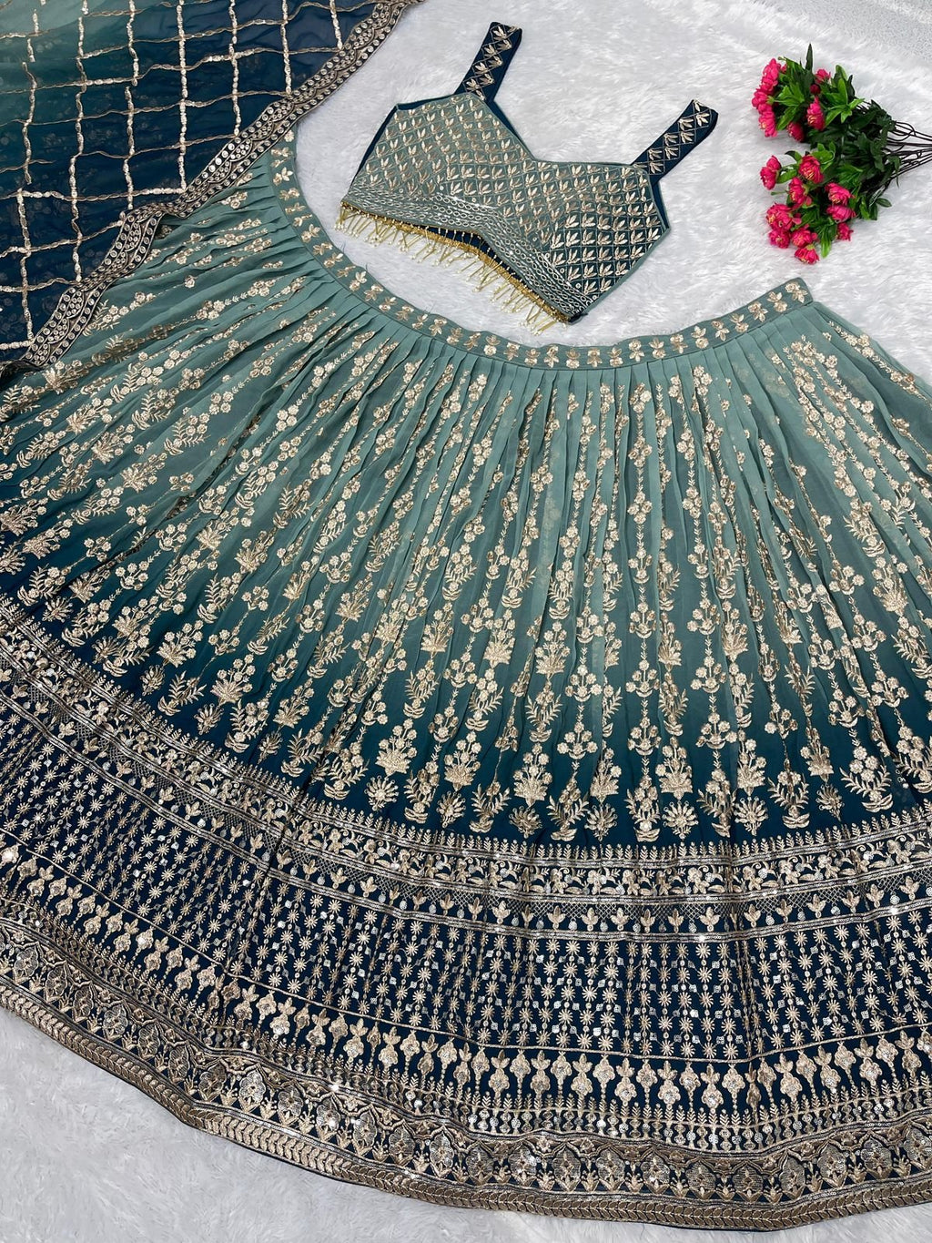 Radiant exquisite bridal lehenga choli set with sequin embroidery