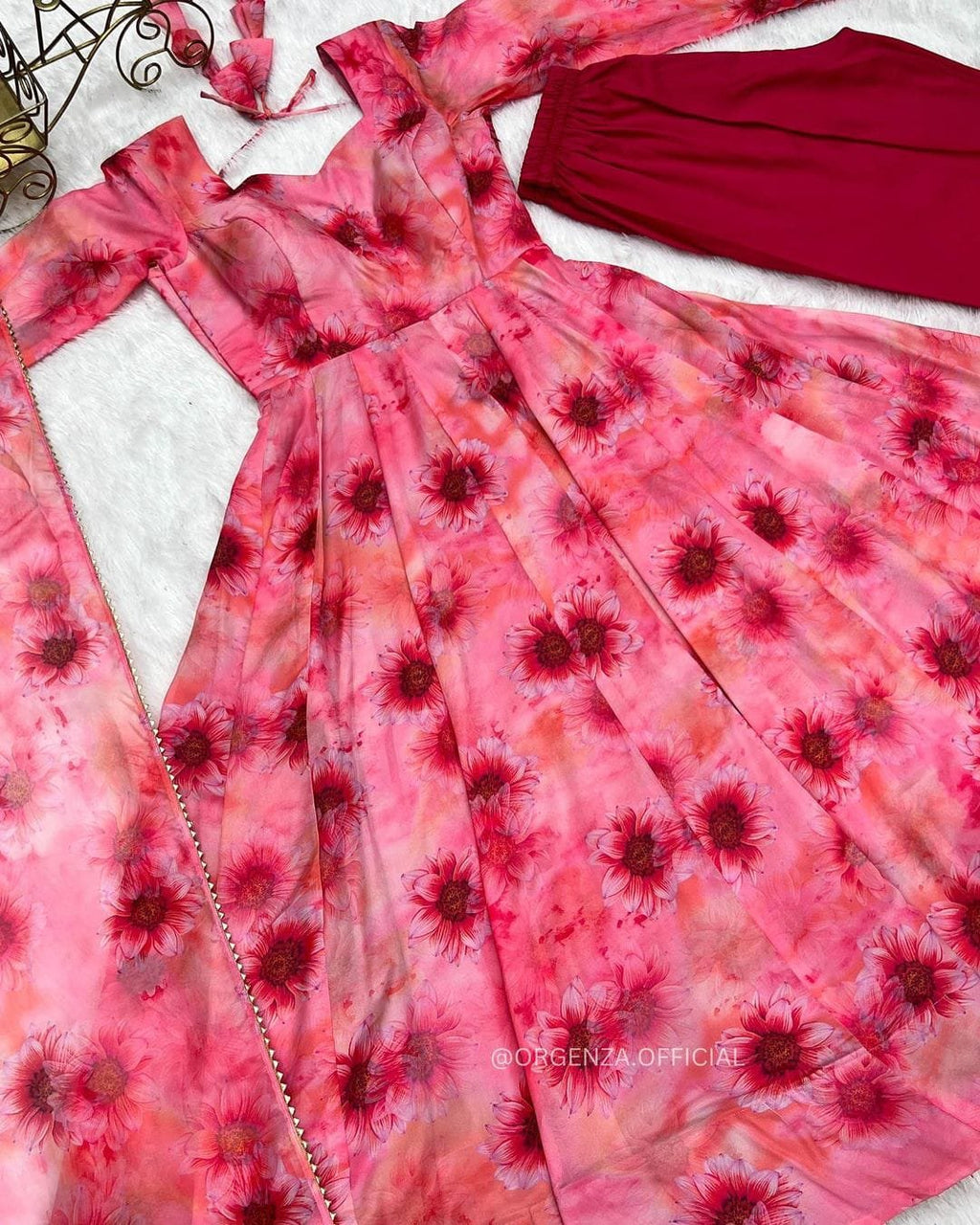 Ishanvi pink printed anarkali suit set