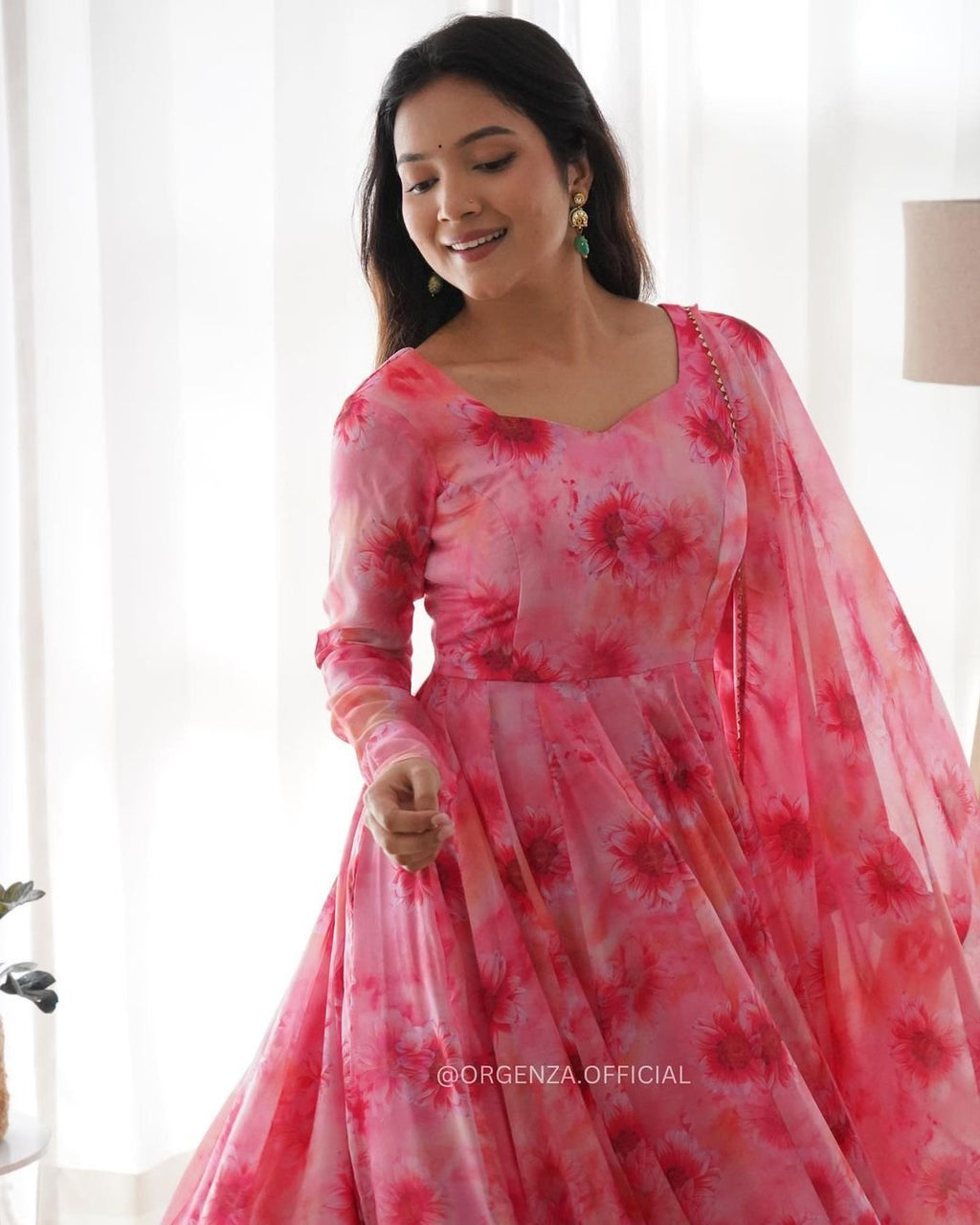 Ishanvi pink printed anarkali suit set