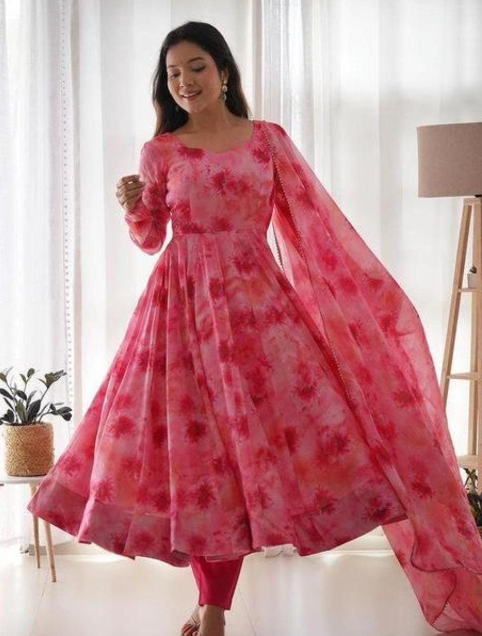 Ishanvi pink printed anarkali suit set