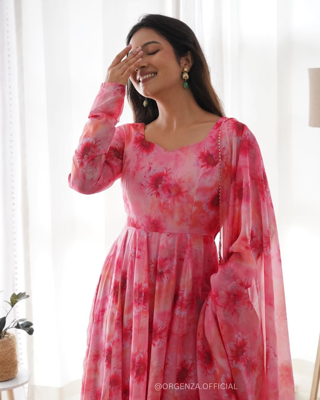 Ishanvi pink printed anarkali suit set