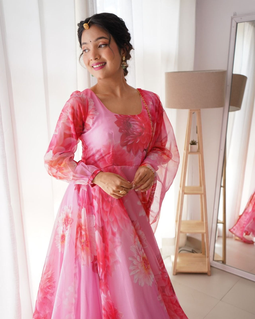 Ishanvi pink printed anarkali suit set
