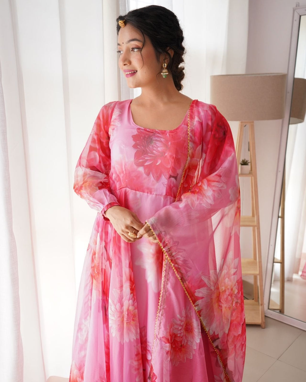 Ishanvi pink printed anarkali suit set