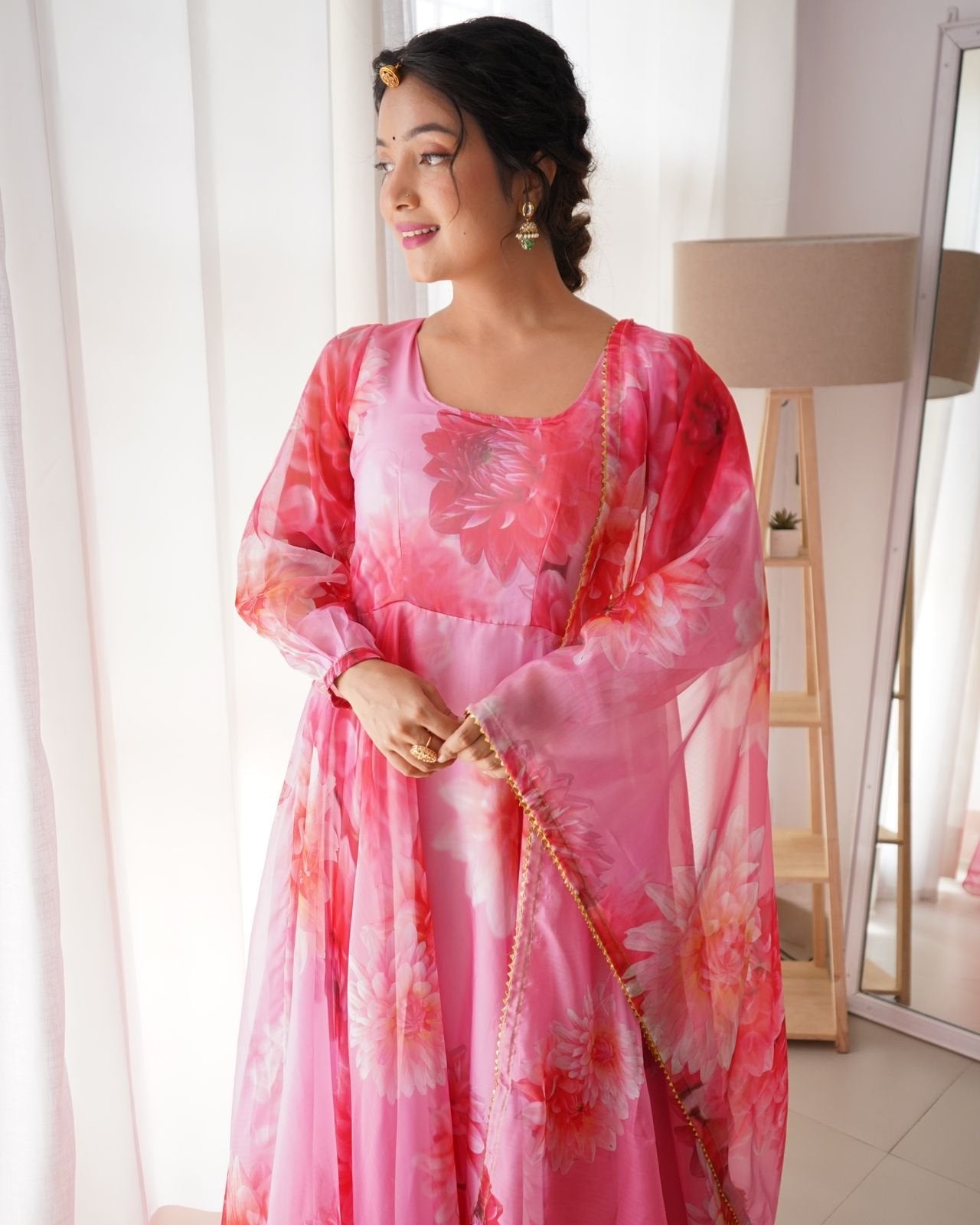 Ishanvi pink printed anarkali suit set
