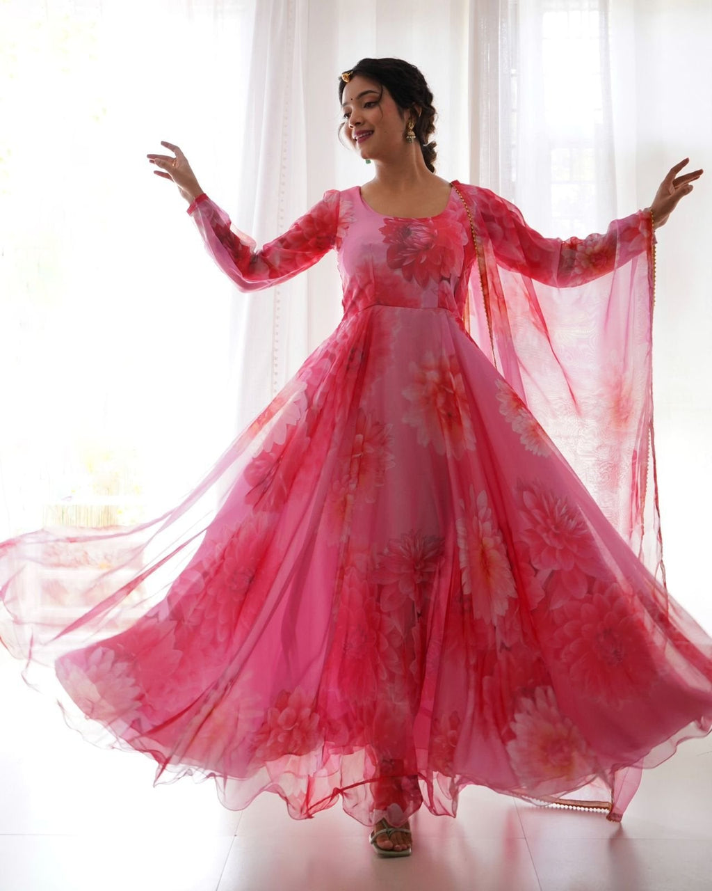 Ishanvi pink printed anarkali suit set