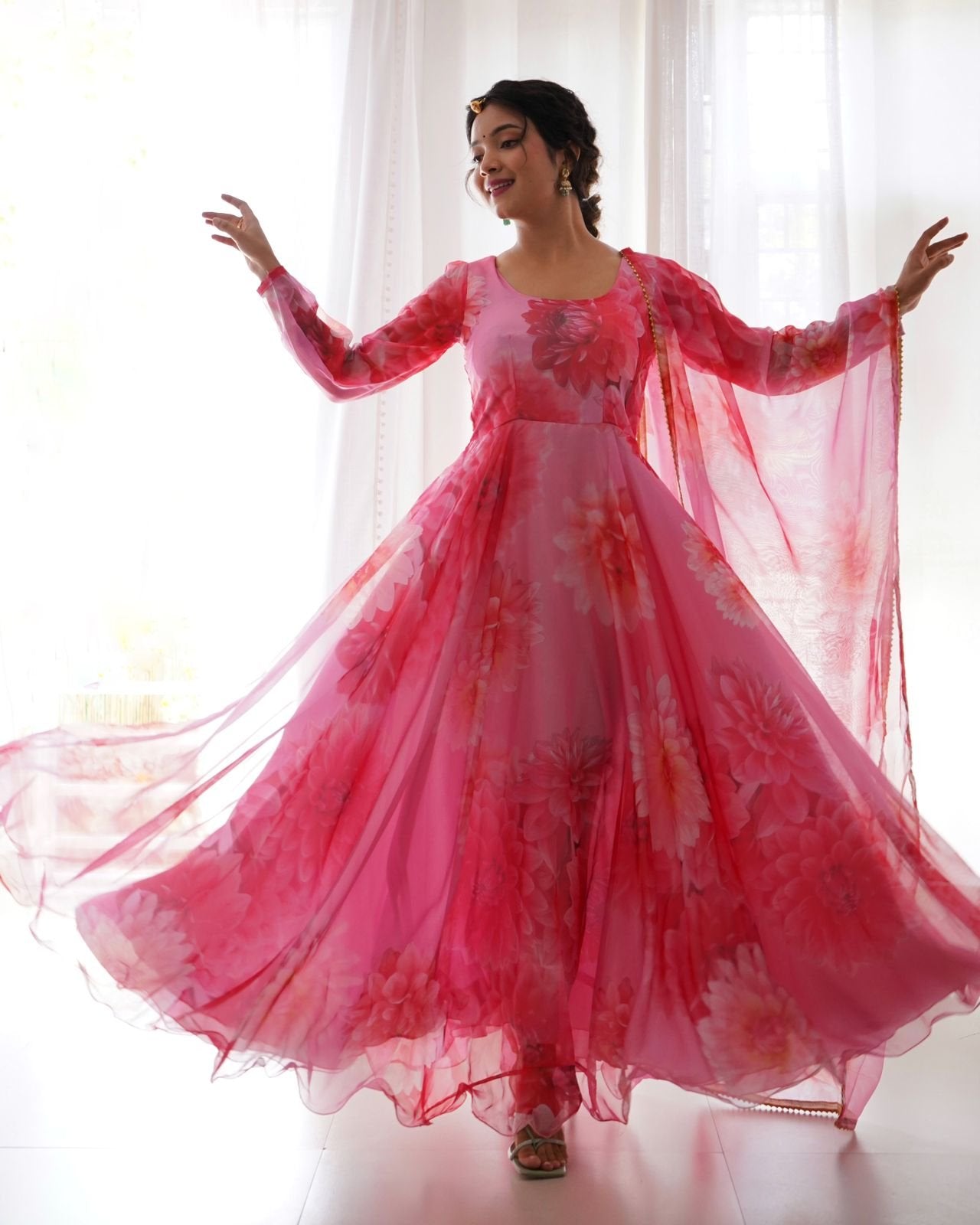 Ishanvi pink printed anarkali suit set
