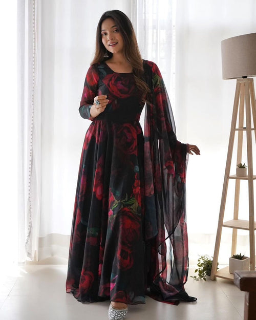 Bloom black printed georgette anarkali suit set