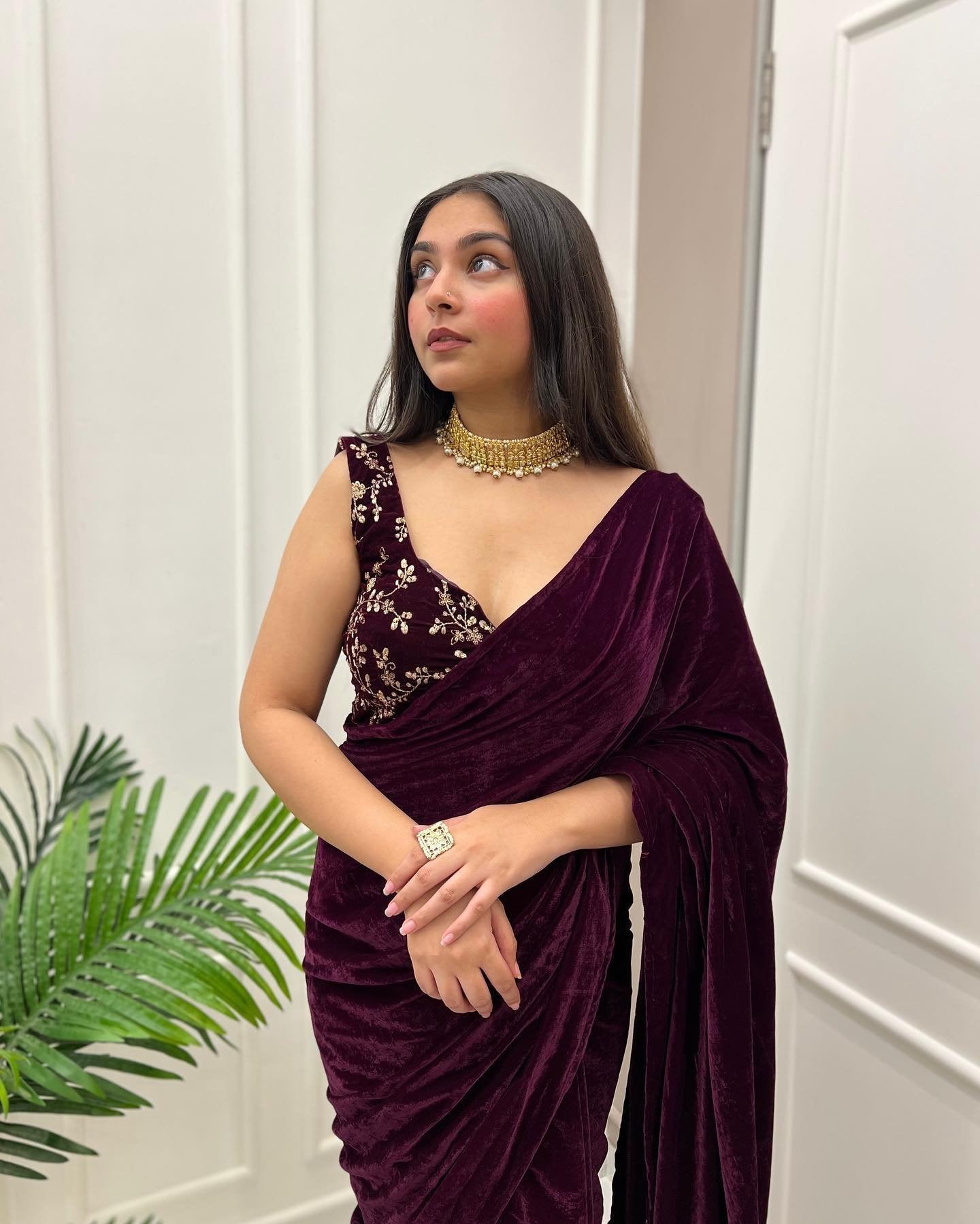 Vino Velvet Elegance: Wine-Colored Saree