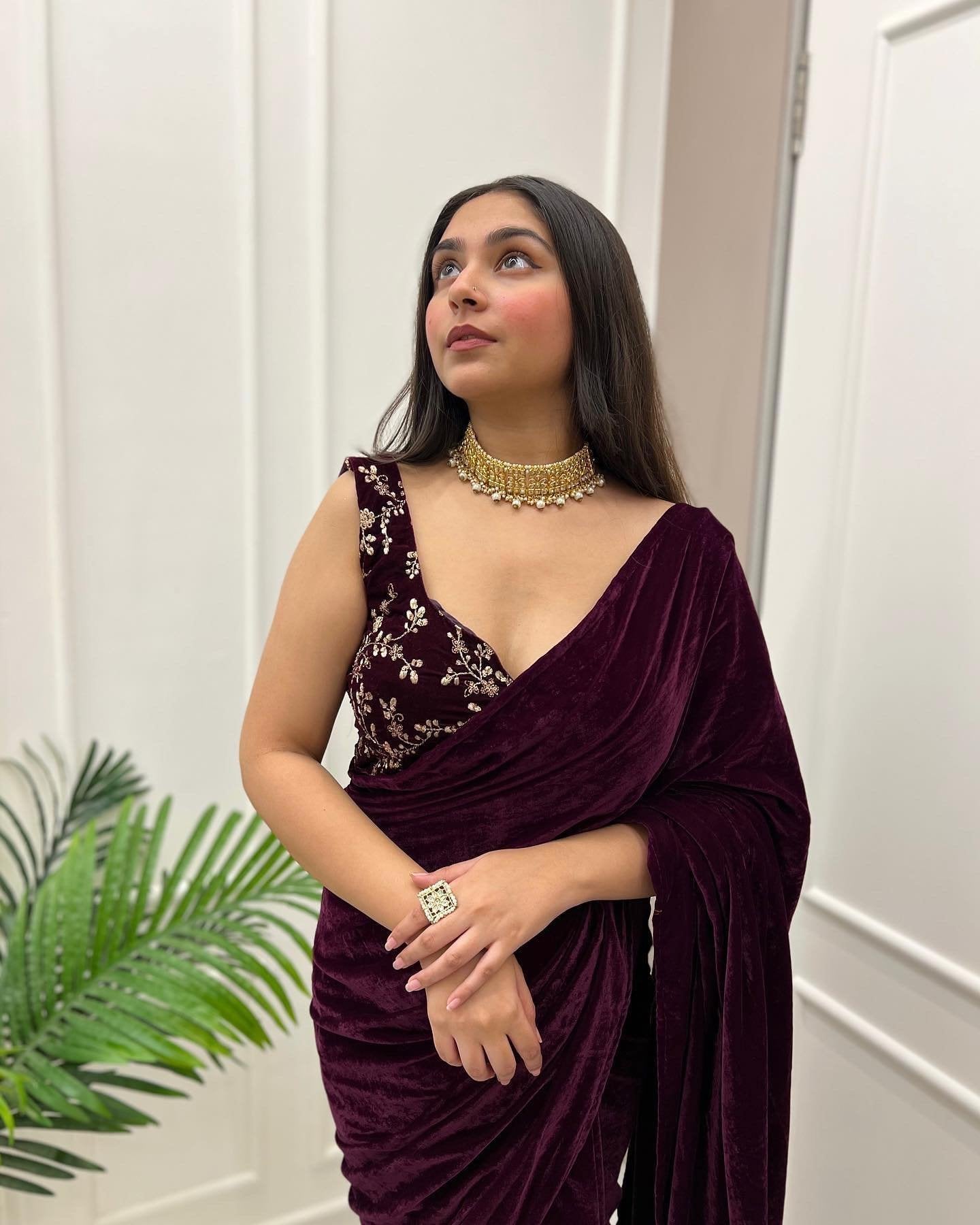 Vino Velvet Elegance: Wine-Colored Saree