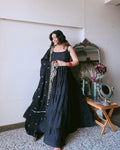 Devayani black georgette anarkali gown set