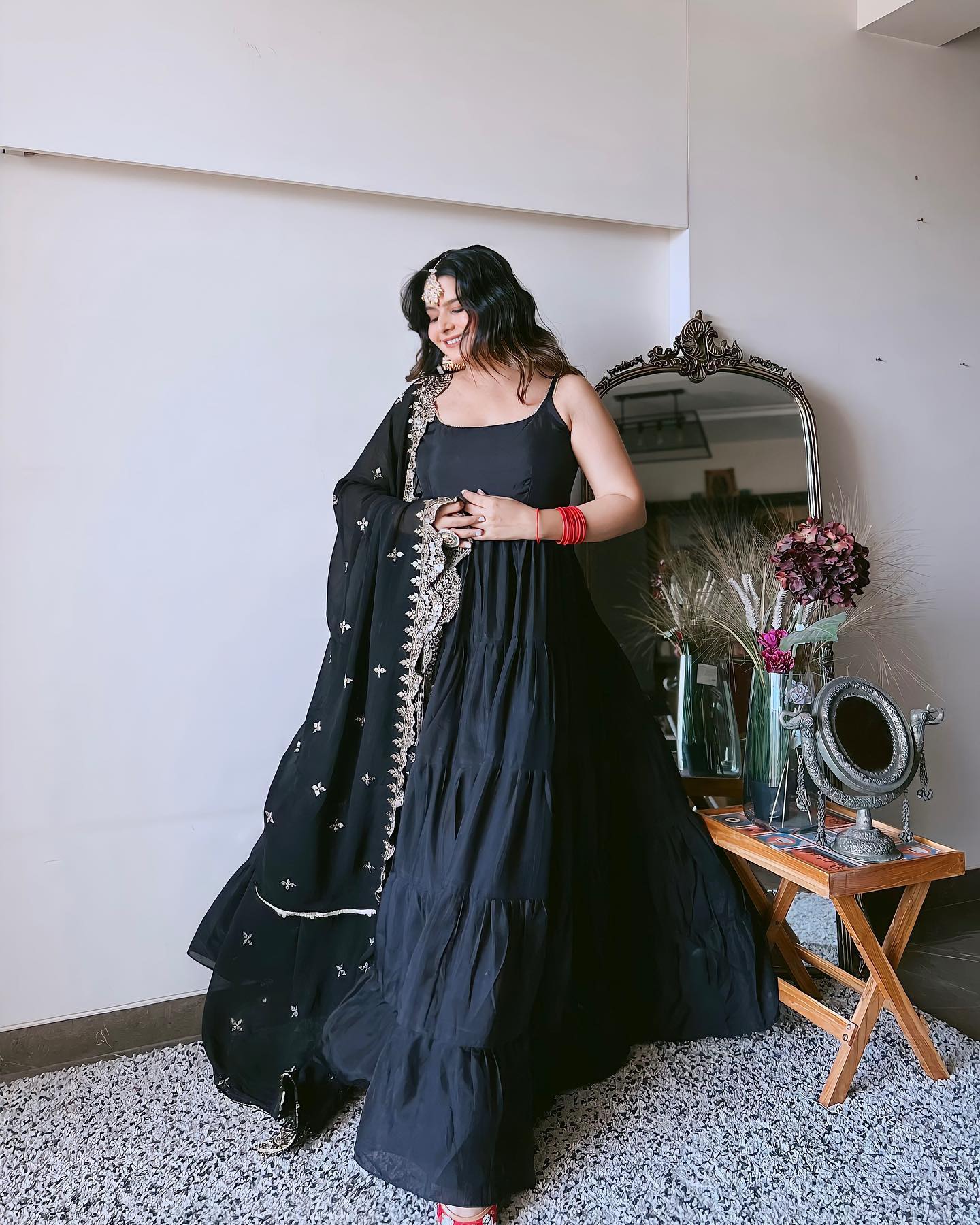 Devayani black georgette anarkali gown set