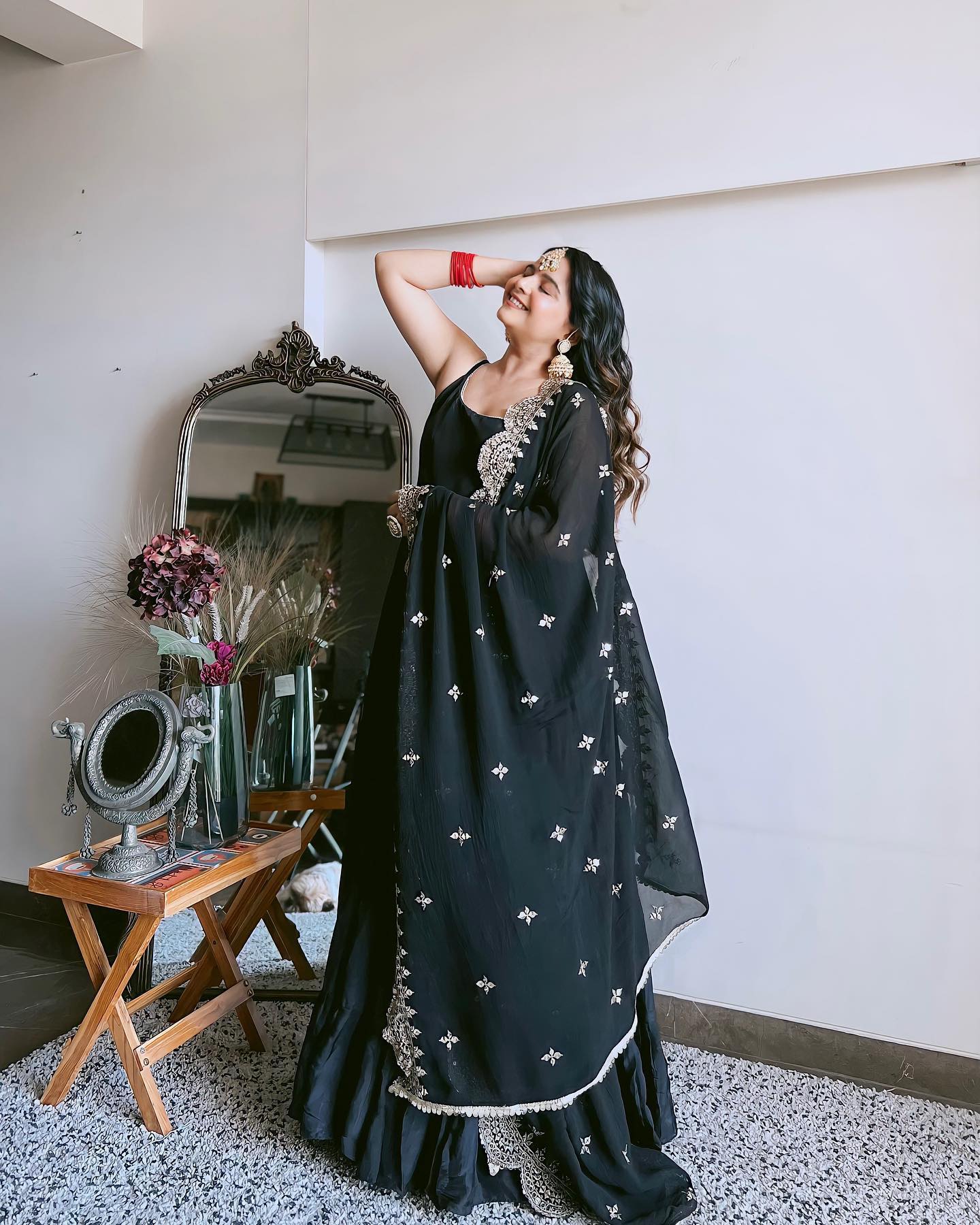 Devayani black georgette anarkali gown set