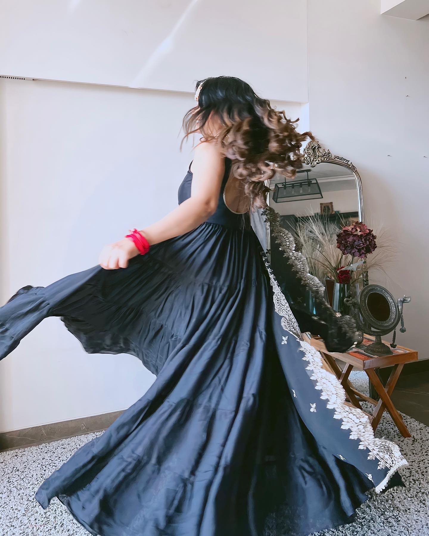 Devayani black georgette anarkali gown set