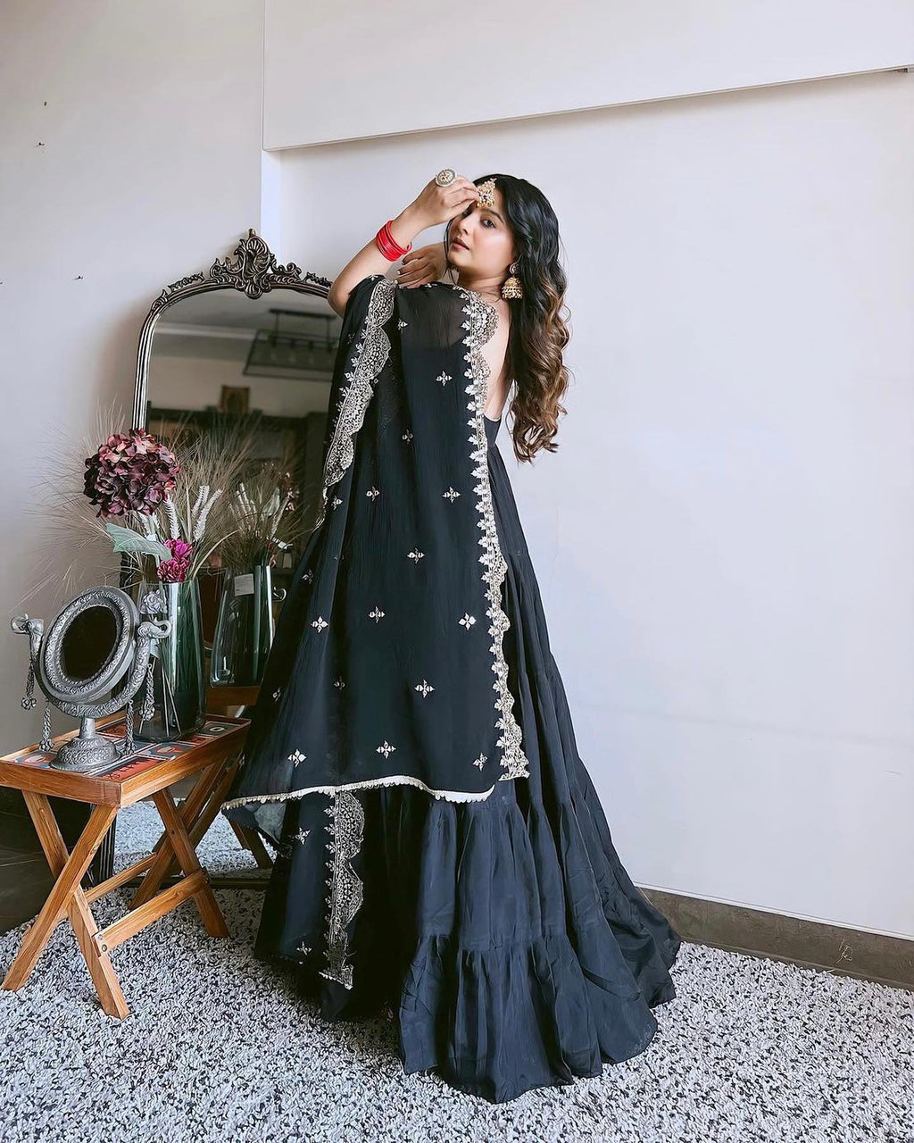 Devayani black georgette anarkali gown set