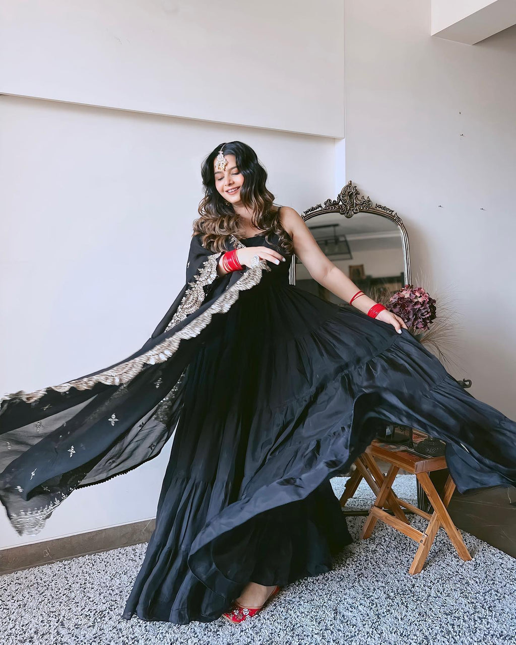 Devayani black georgette anarkali gown set