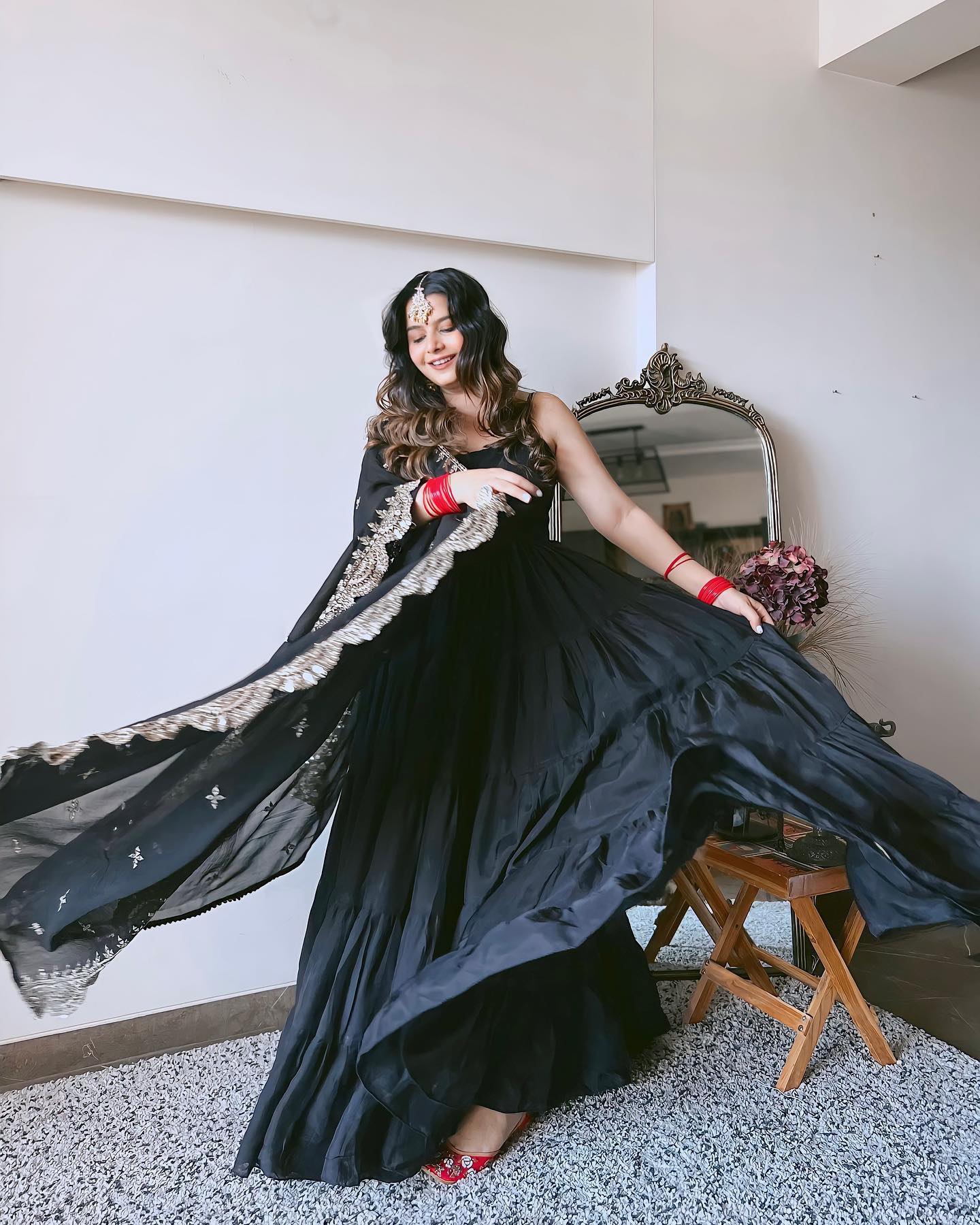 Devayani black georgette anarkali gown set