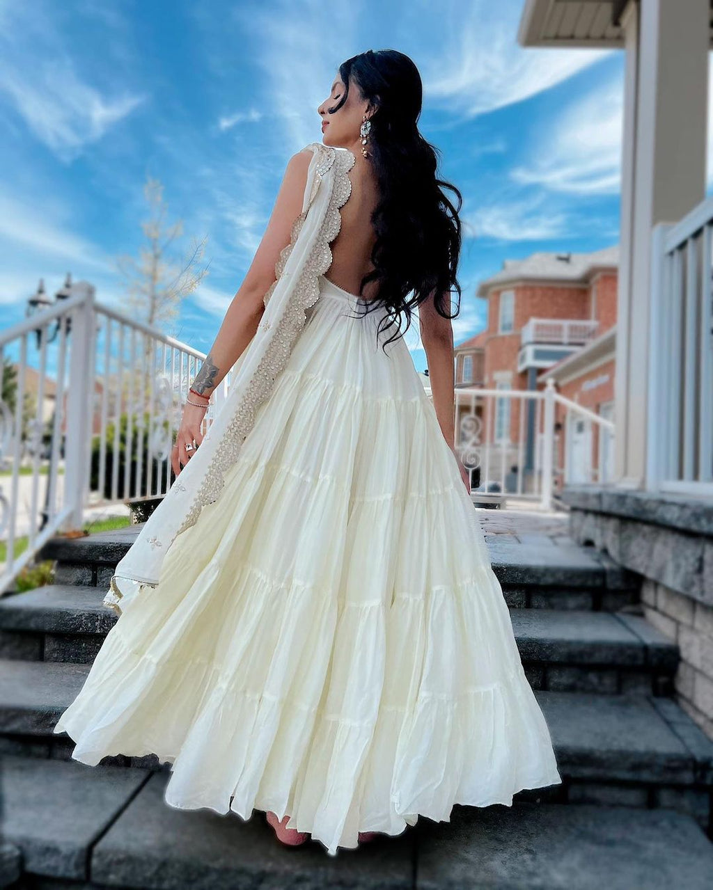 Devayani white georgette anarkali gown set
