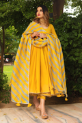 Sun kissed elegance yellow cotton anarkali set