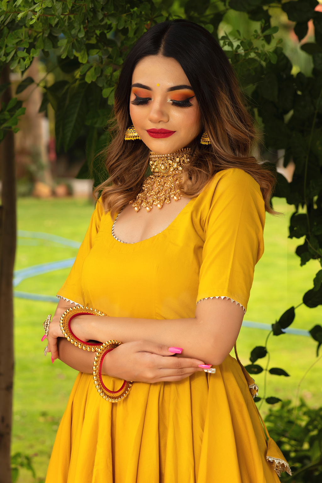 Sun kissed elegance yellow cotton anarkali set